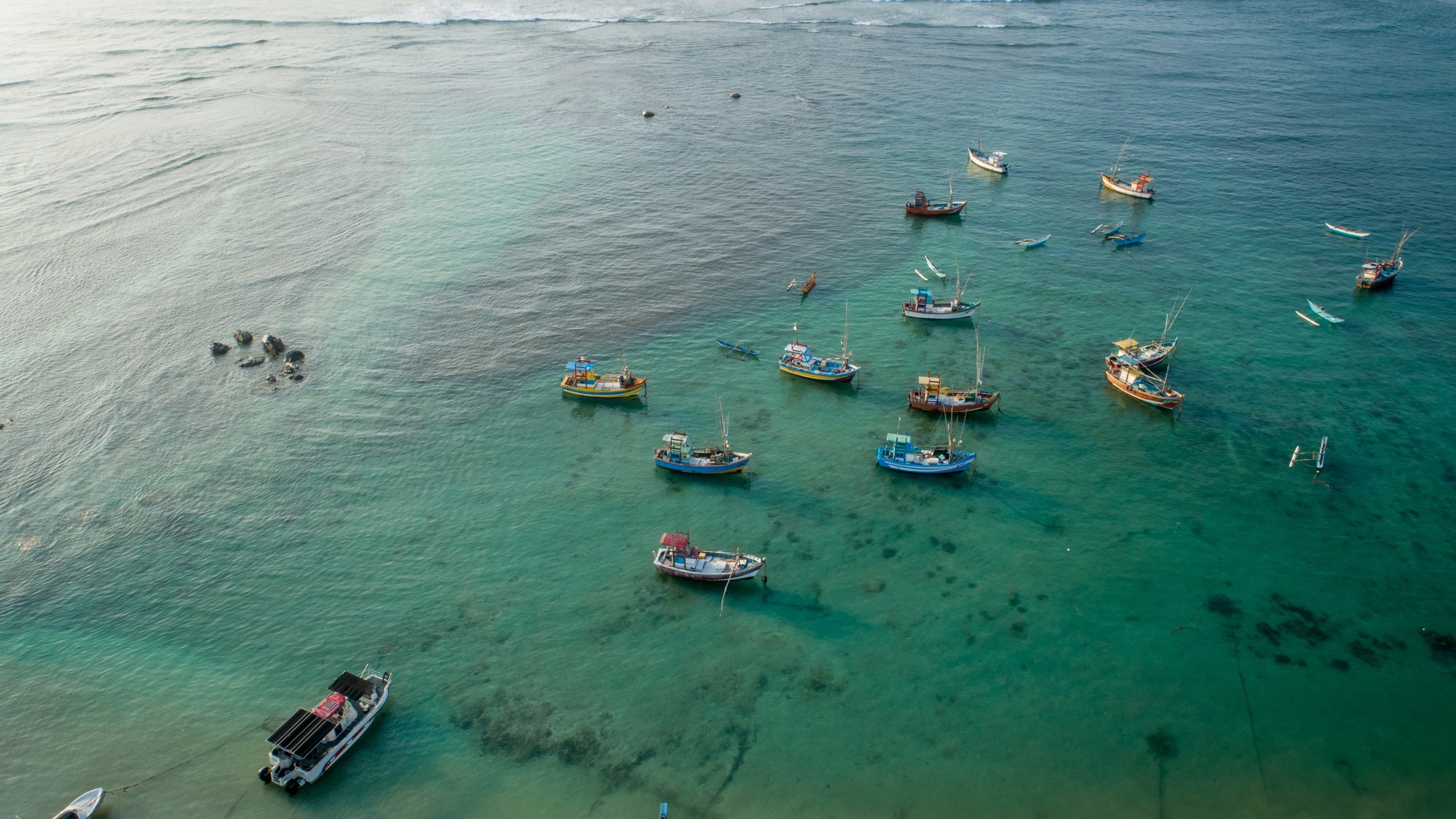 aerial of fishing boats at sea,Sri Lanka